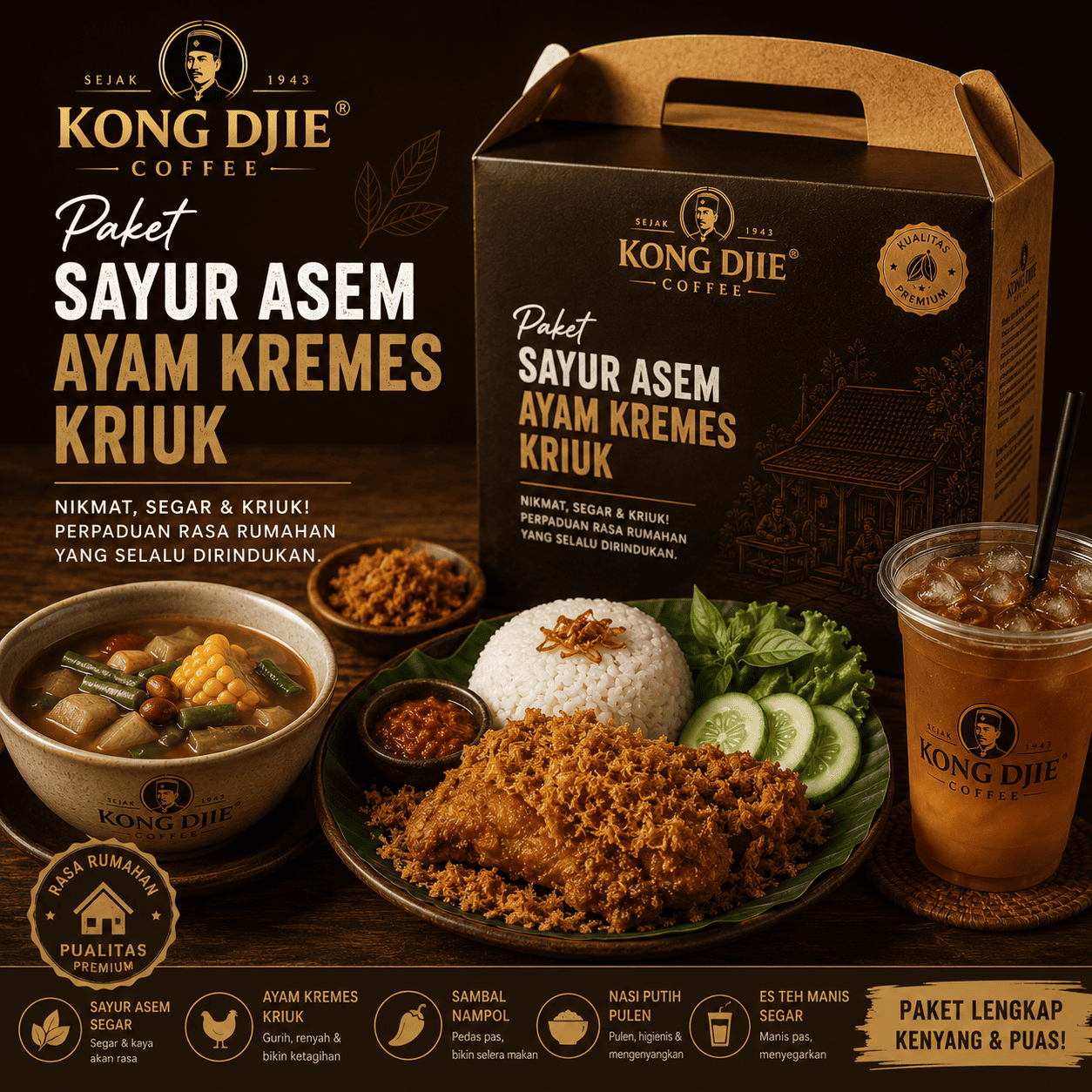 Paket Sayur Asem Ayam Kremes Kriuk Kedai Kopi Kong Djie